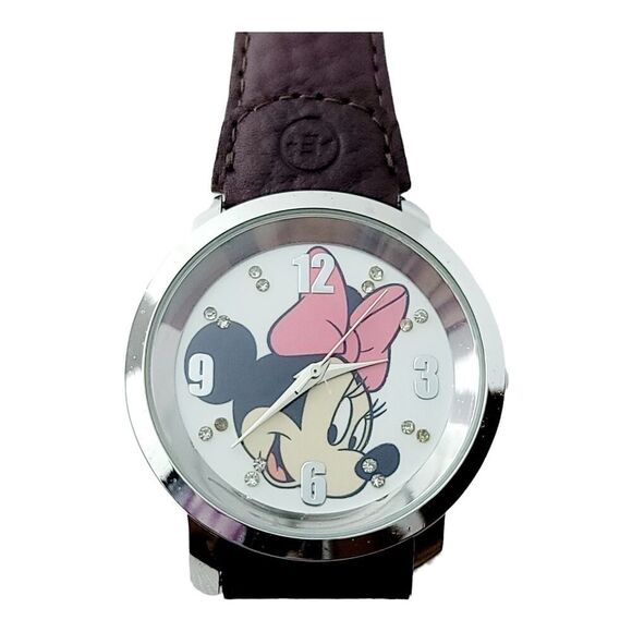 Vintage Disney's Minnie Mouse Leather Band Watch New Battery - Picture 1 of 7